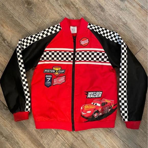 Lighting McQueen Cars Jacket Disneyland Disney Store Size 9/10 Racing Bomber Red - Picture 3 of 12